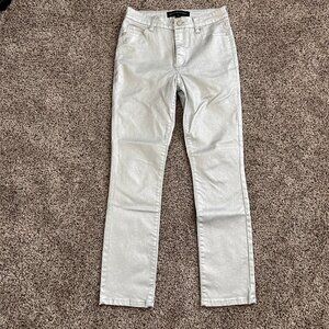 Boston Proper Metallic Coated Slim Straight Jeans Silver Metallic Size 2